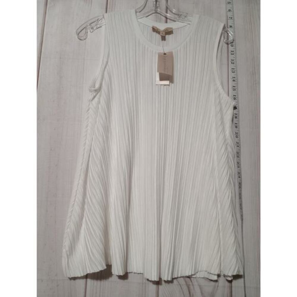 Philosophy Republic Clothing Womens White Pleated Sleeveless Crew Neck Top S NEW